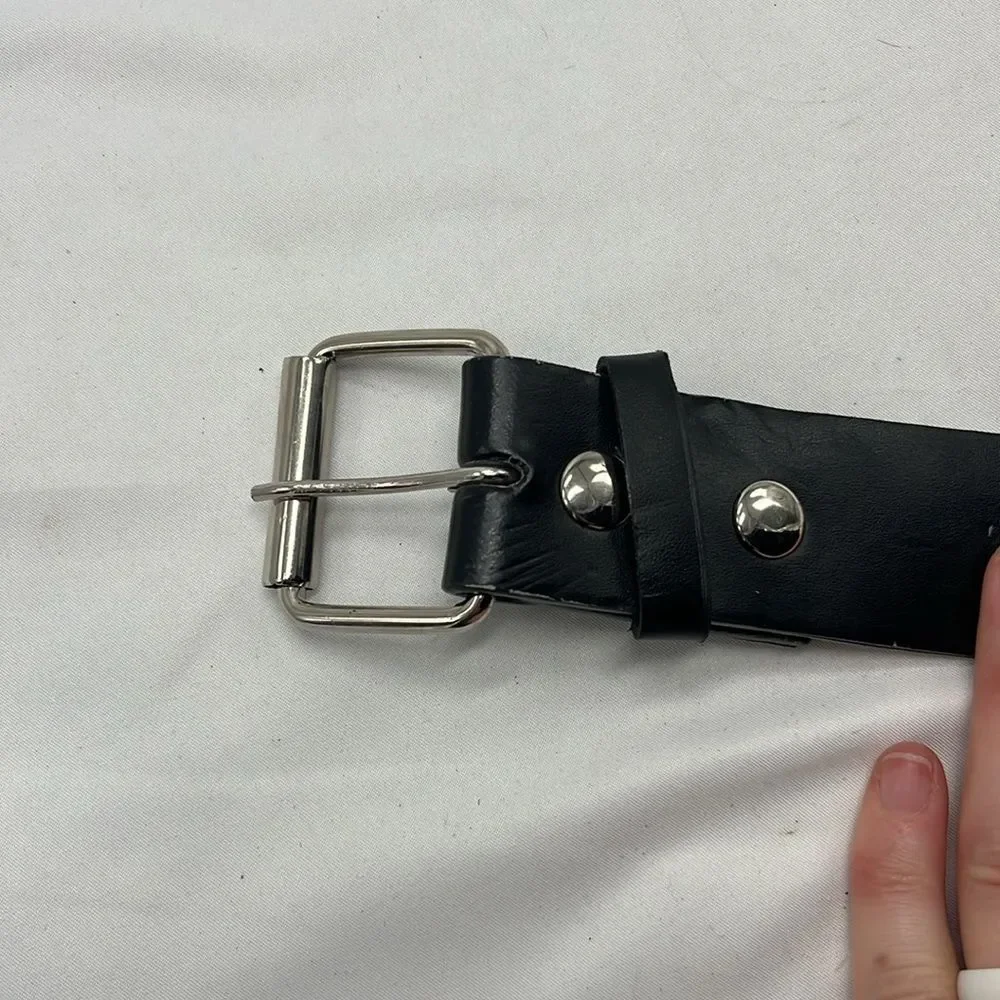 Vintage Y2K Black Leather Belt with Crowns and Studs